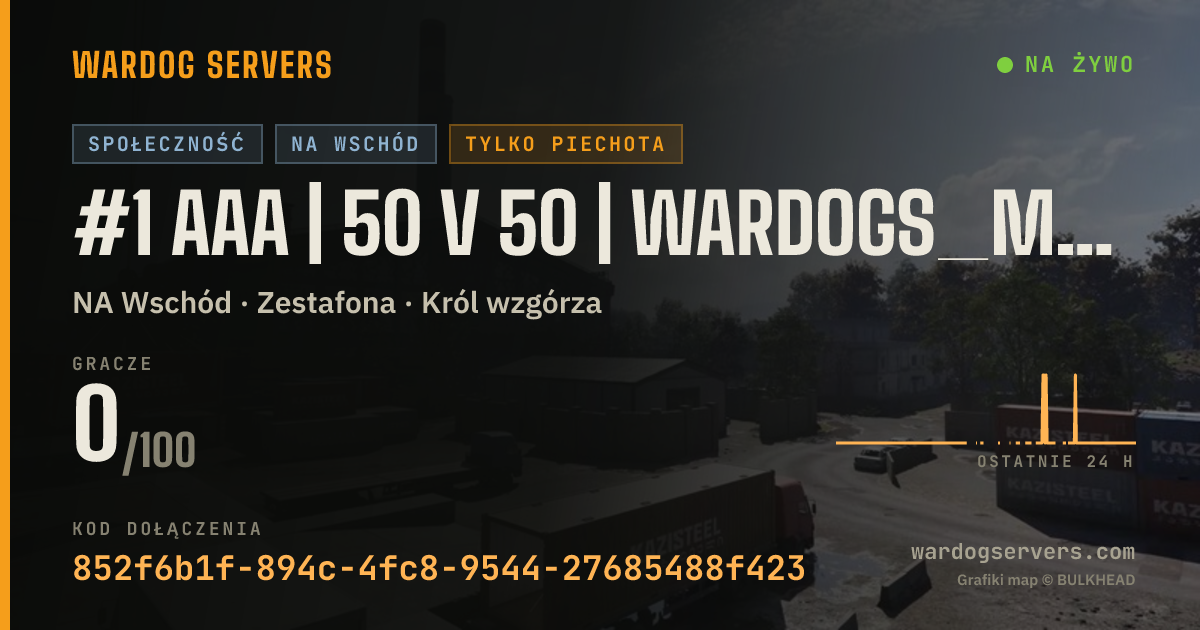 Baner ze statusem na żywo: #1 AAA | 50 v 50 | Wardogs_Mafia | NA-East | INFANTRY ONLY
