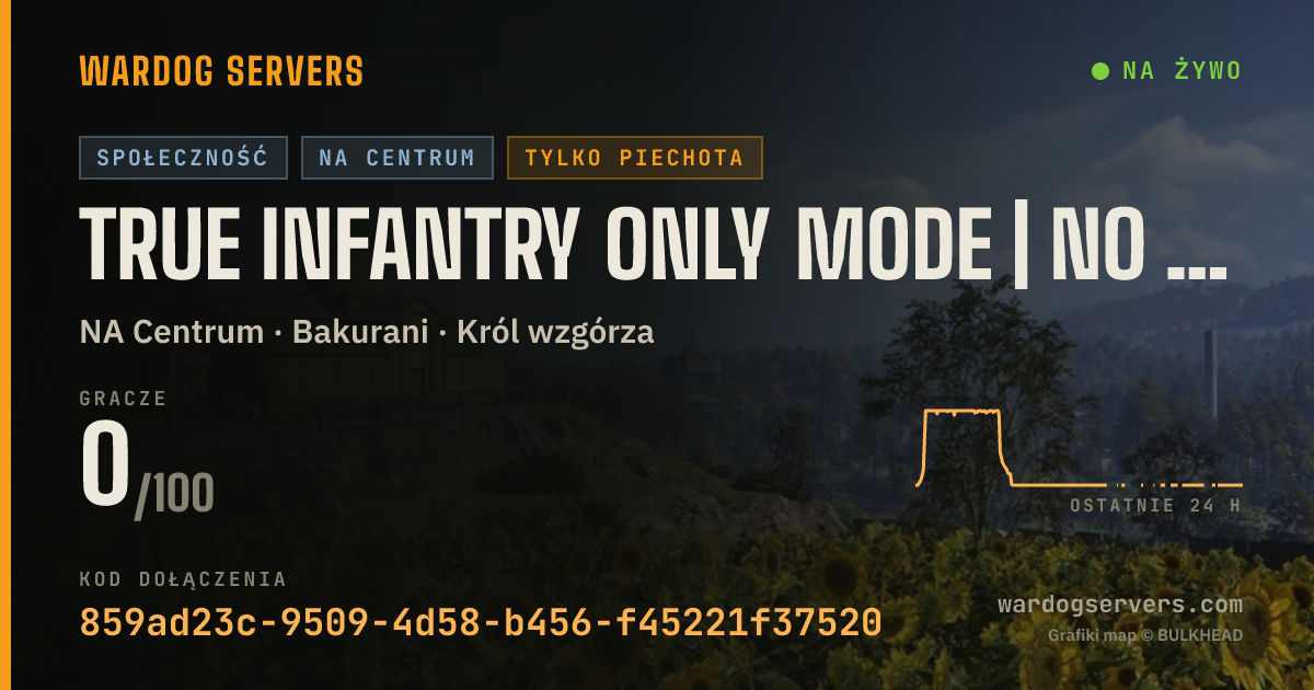 Baner ze statusem na żywo: TRUE Infantry ONLY mode | No Gunvees, GL | PING LIMIT - GF26