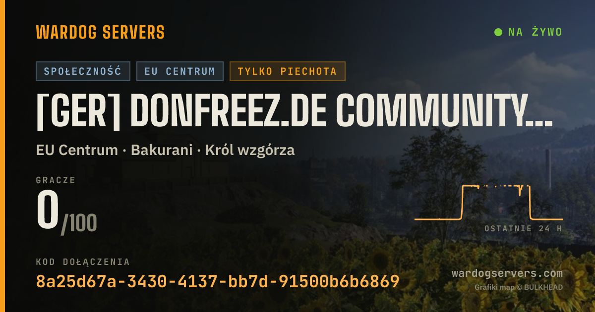 Baner ze statusem na żywo: [GER] DonFreez.de Community Server - Infantry Only - No GL+ Heli