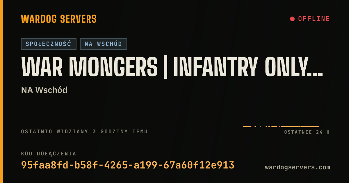 Baner ze statusem na żywo: War Mongers | Infantry Only | https://discord.gg/warmongers