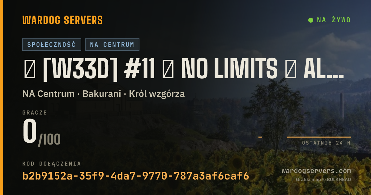 Baner ze statusem na żywo: ★ [W33D] #11 ★ NO LIMITS ★ ALL 3 TEAMS ★ Wardogs.host
