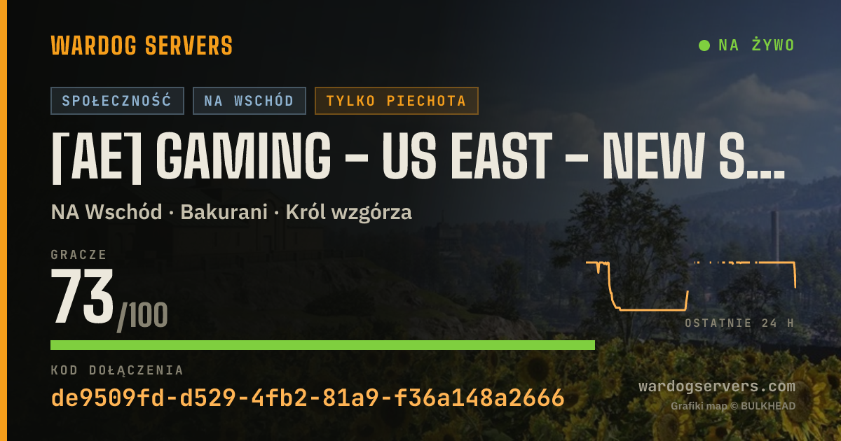 Baner ze statusem na żywo: [AE] GAMING - US EAST - NEW SPAWNS #1 - AERECRUIT.COM