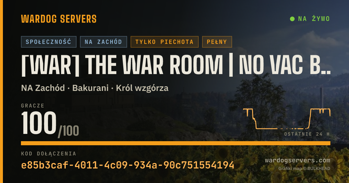 Baner ze statusem na żywo: [WAR] The War Room | No VAC Bans | Infantry Only | No GL Heli