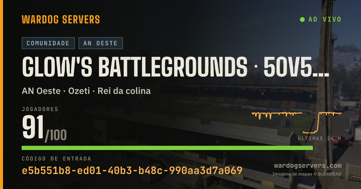 Banner de status ao vivo de Glow's Battlegrounds · 50v50 · US WEST LAX · discord.gg/glows