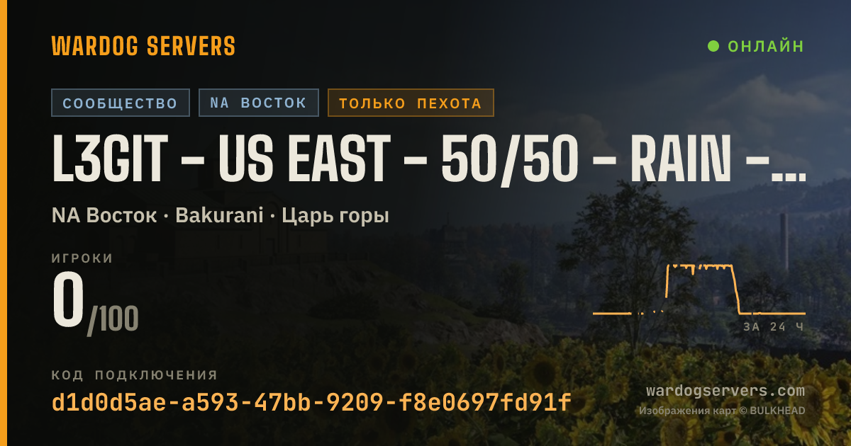 Баннер статуса сервера L3git - US EAST - 50/50 - Rain - Infantry - Rconhub.gg
